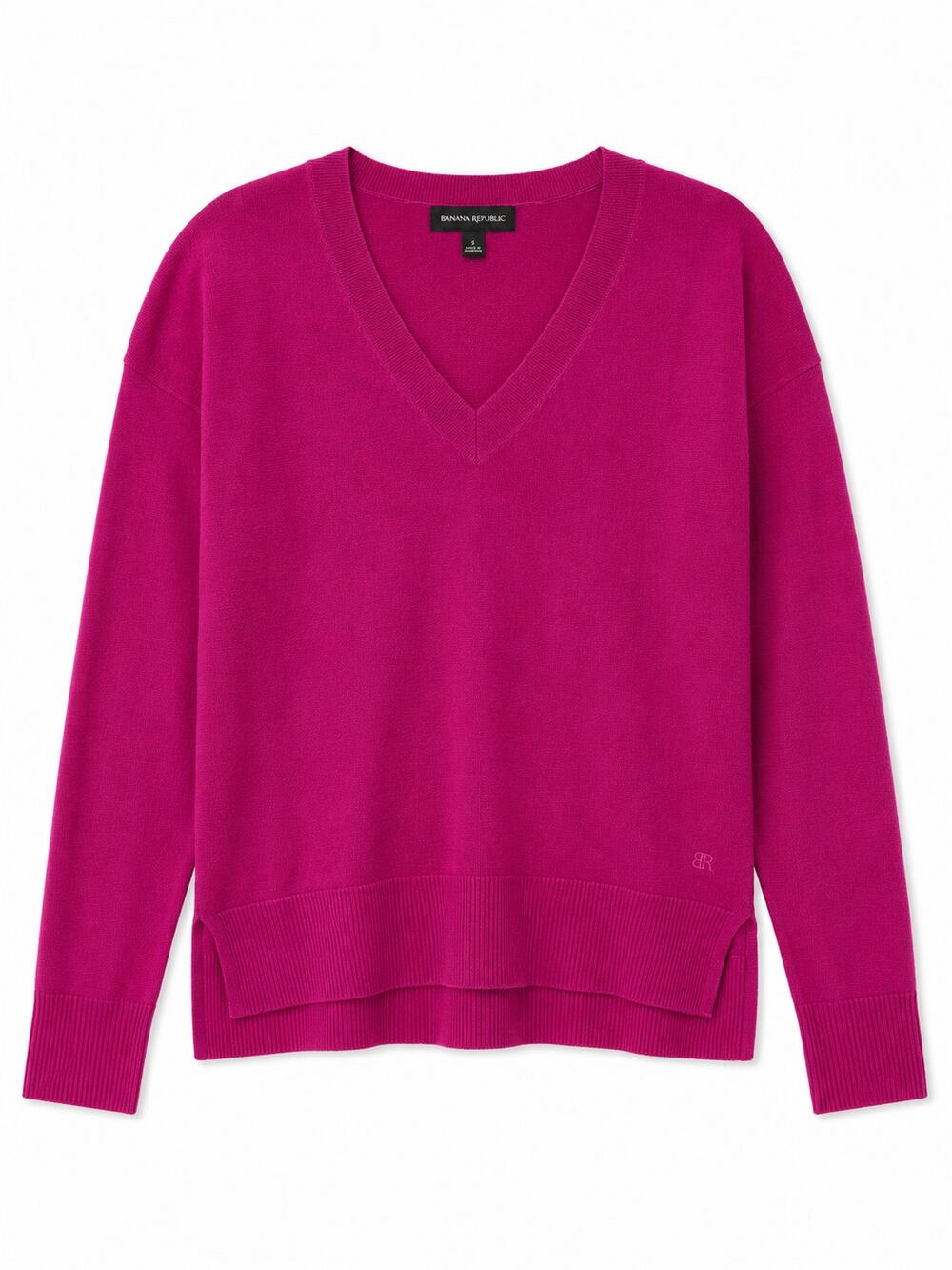 Banana Republic Fuchsia 100% Merino Wool V-Neck Sweater, Size S